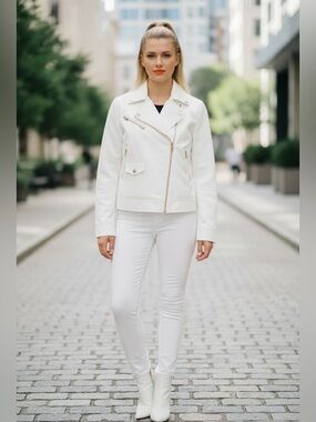 Louis Vuitton White Moto Jacket with Gold Hardware